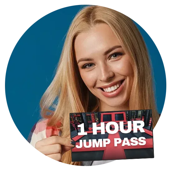 Smiling woman with long blonde hair holds a card that says 